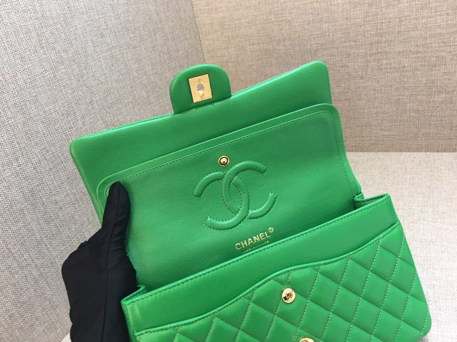 Medium Classic Flap Lambskin Bag AO1112 Green/Gold